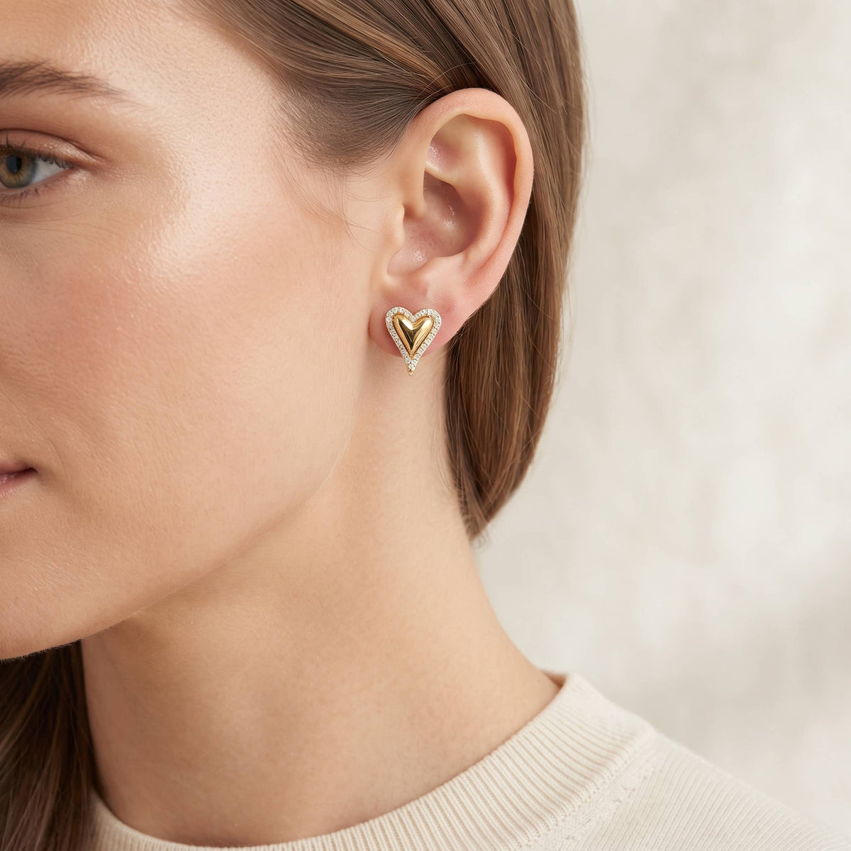 Dainty Pave Heart Stud Earrings