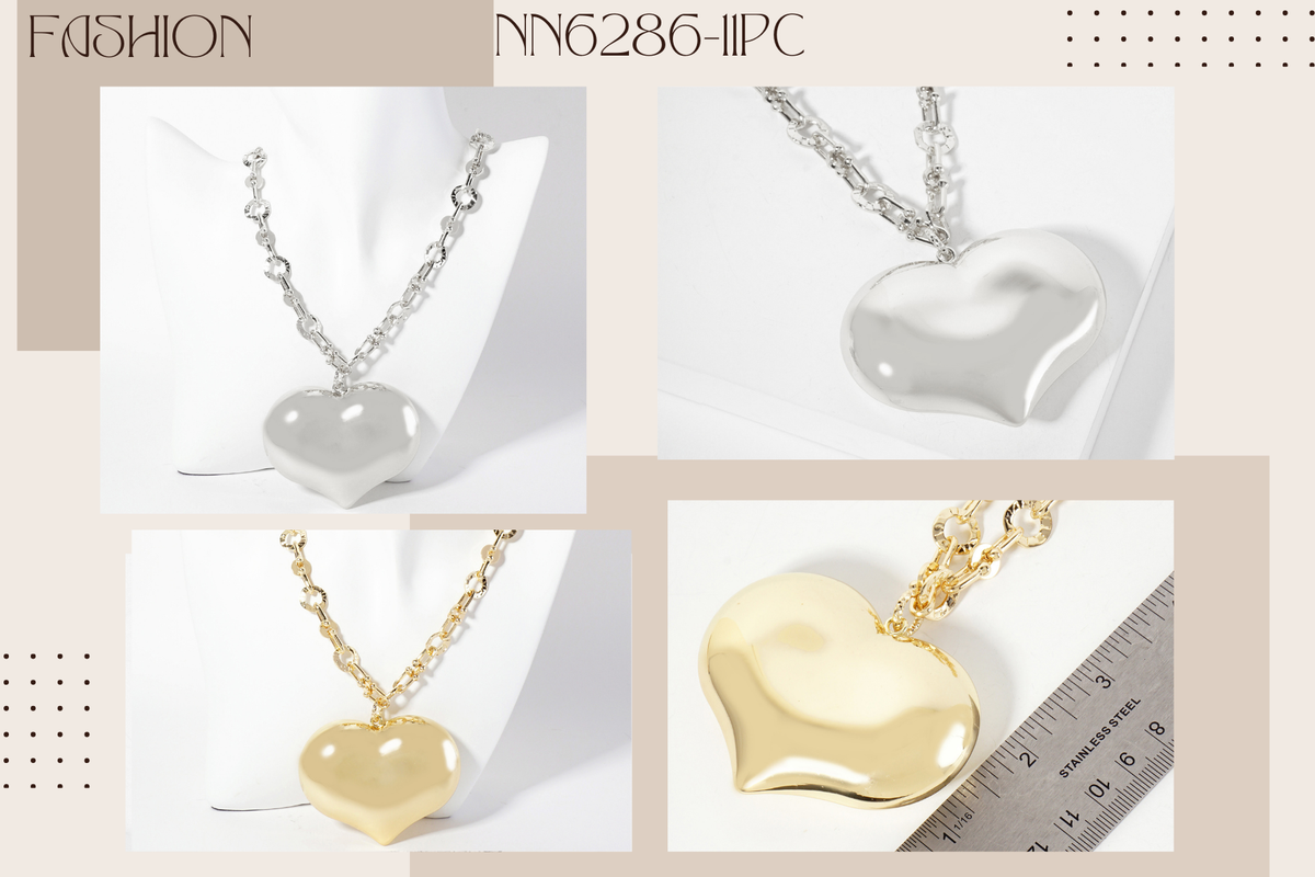 Polished Brass Large Puffy Heart HardWear-Chain Necklace.