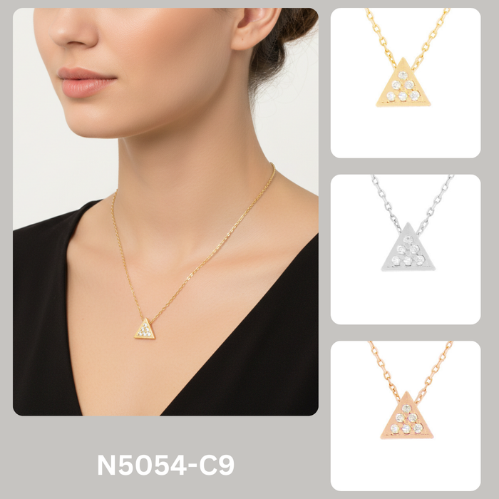 Minimalist Pave Diamond Triangle Pendant Necklace