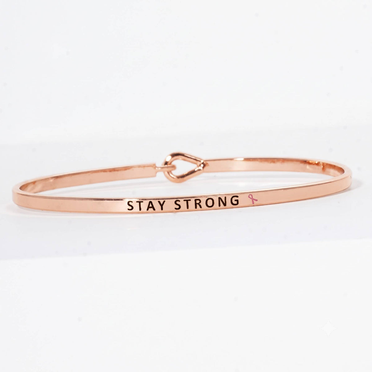 "Stay Strong" Breast Cancer Awareness Engraved Hook Bangle