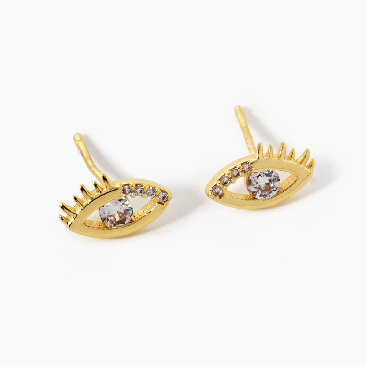 Gold Tone Cubic Evil Eye Charm Earrings