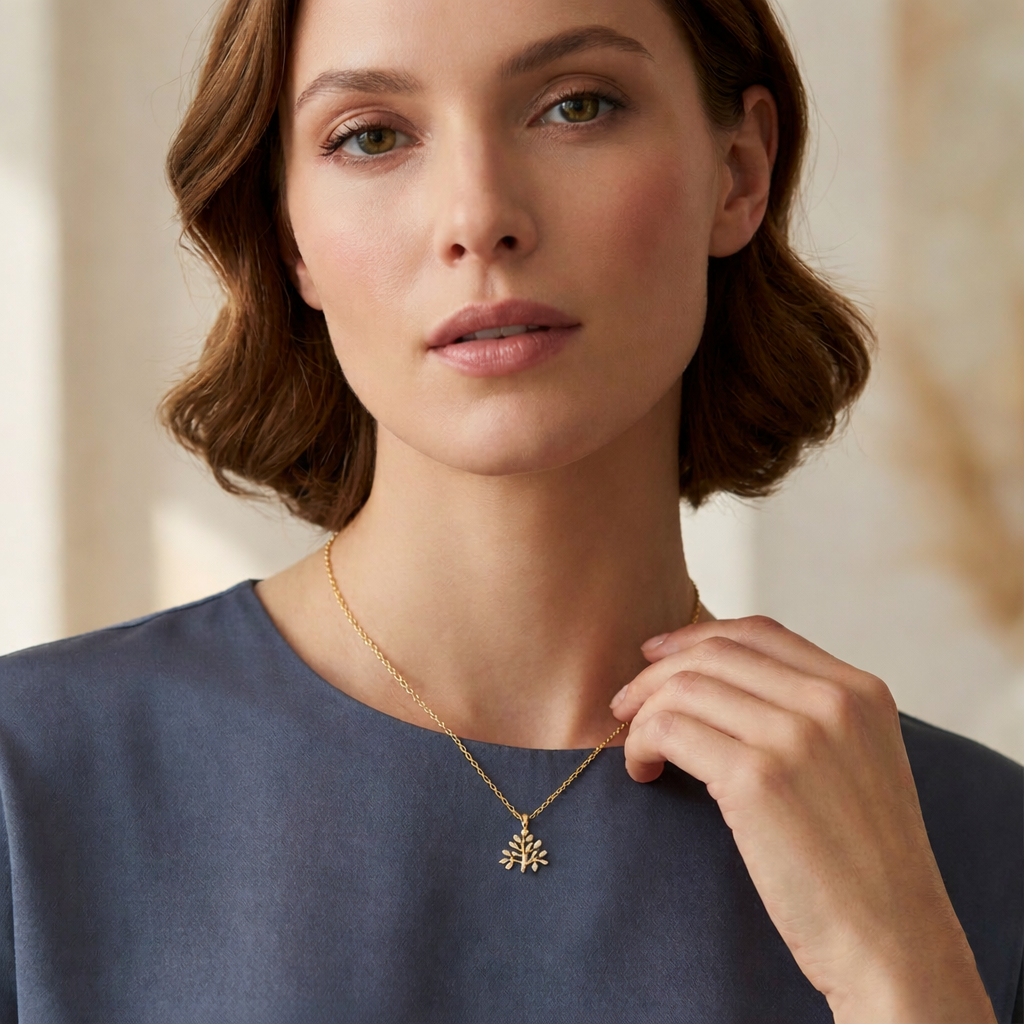 Dainty Olive Tree Branch Pendant Necklace