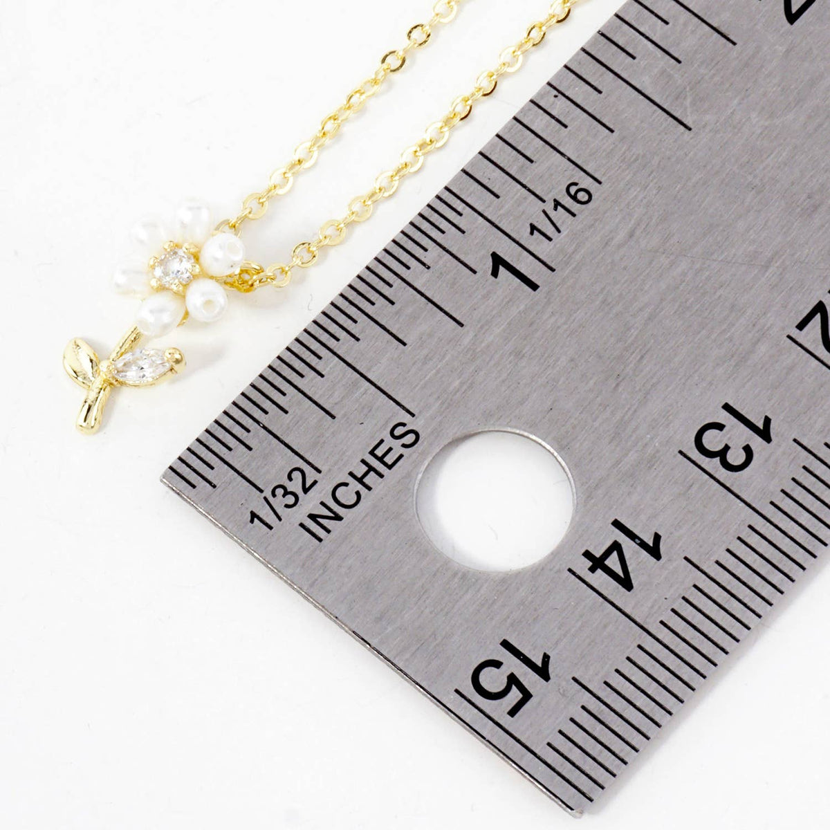 Botanical-Theme CZ Pearl Flower Pendant Necklace