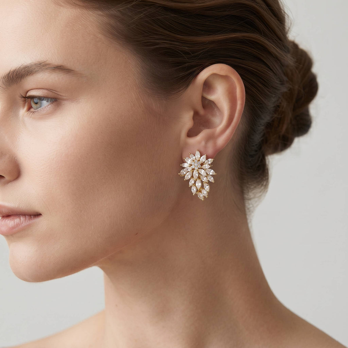 Dazzling Cubic Zirconia Floral Cluster Drop Earrings