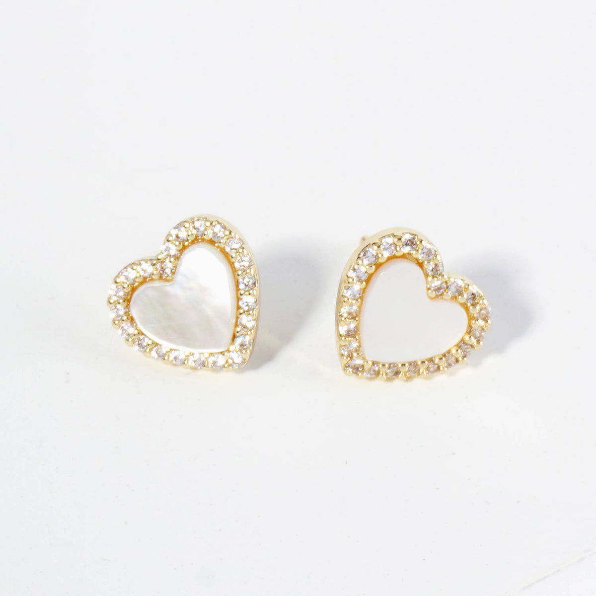 Heart Stud Earrings / 18K Gold Dipped Pave Set Cubic