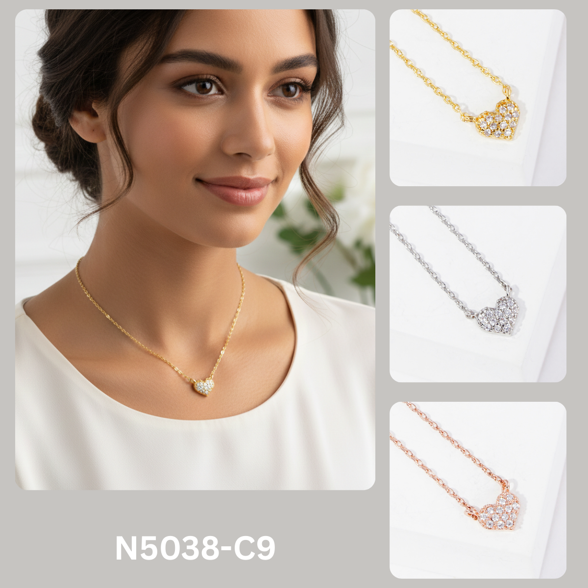 Pave CZ Padded Heart Charm Necklace
