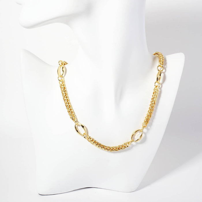 Five Oval-Chain Accents Wheat-Chain Necklace