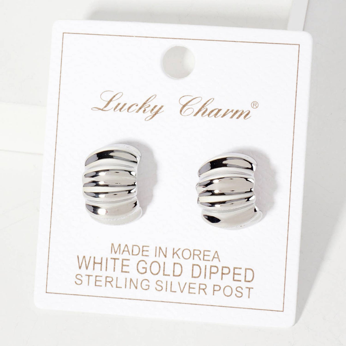 Polished Metal Textured 15mm Half Hoop Earrings
