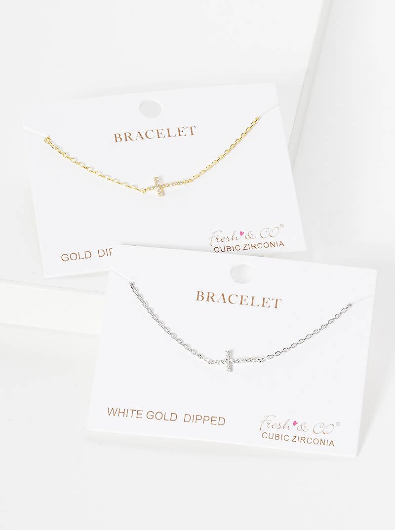 Dainty Pave Cross Charm Chain Bracelet