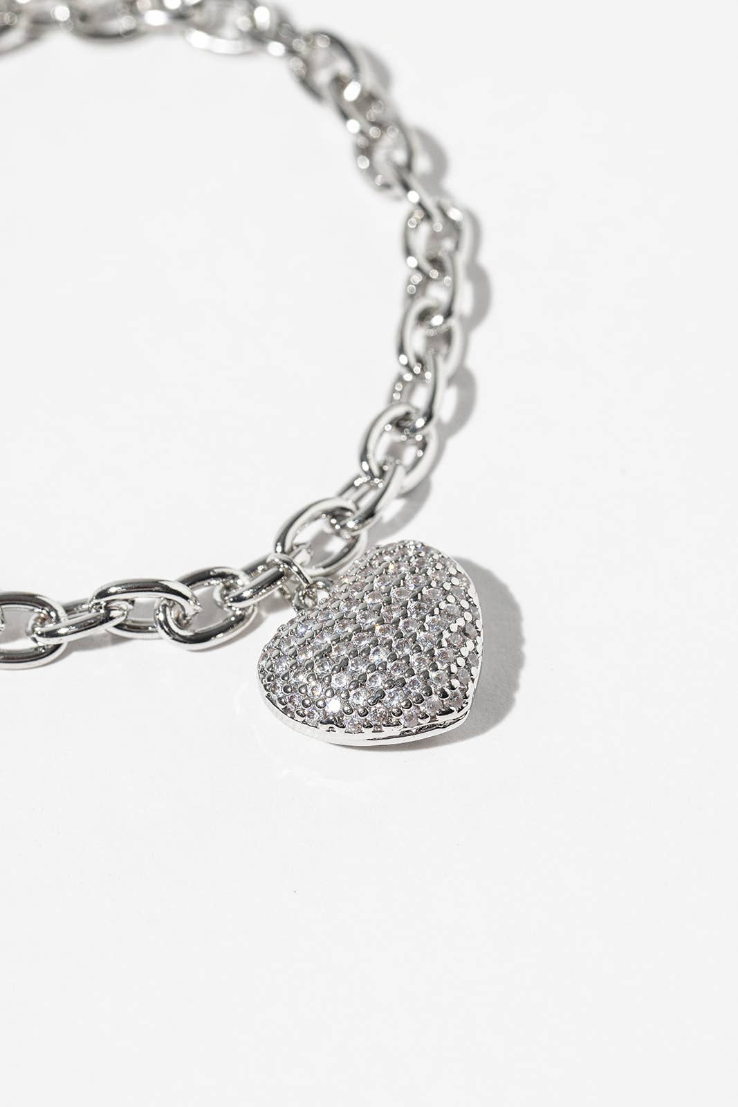 Pave Heart Charm Link Bracelet with Magnetic Clasp