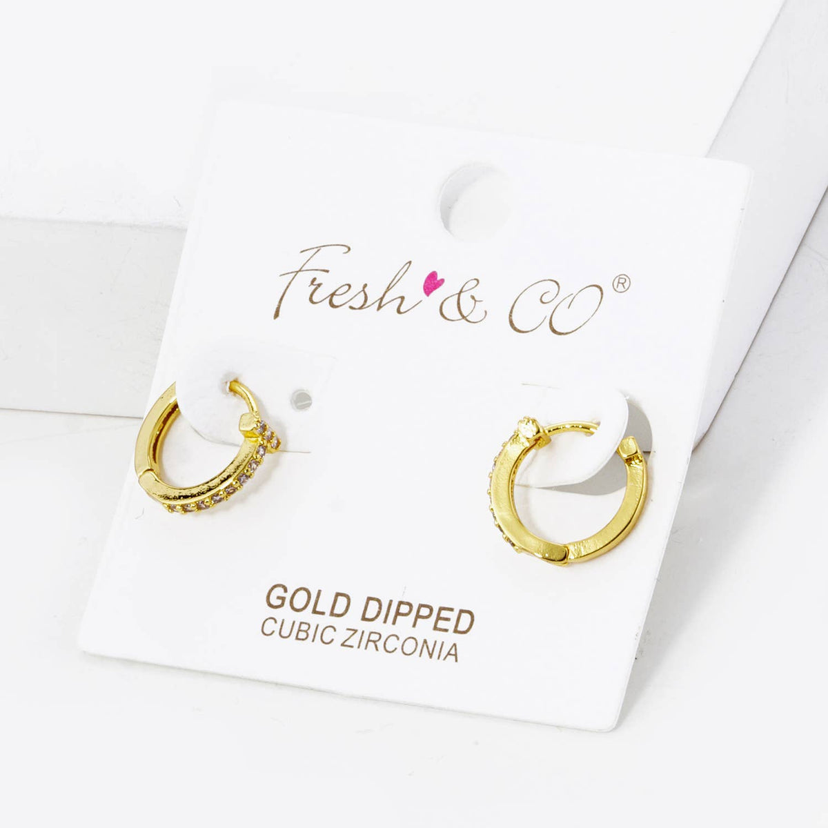T Shape Cubic Zirconia 12mm Huggie Hoop Earrings.