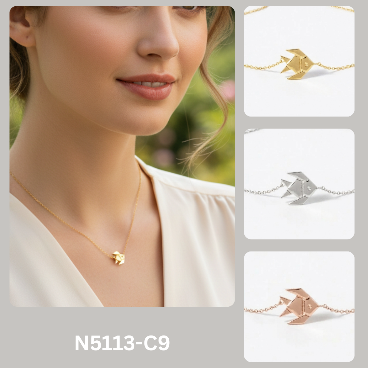 18K Gold Dipped Brass Paper Fish Pendant Necklace
