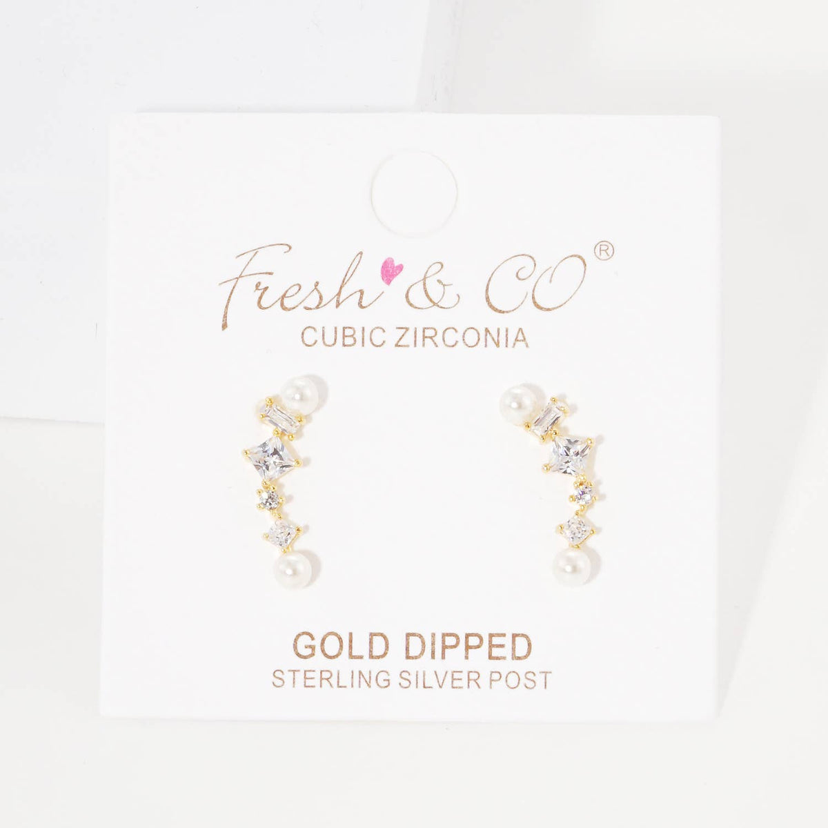 Cubic Zirconia & Pearl Ear Crawlers