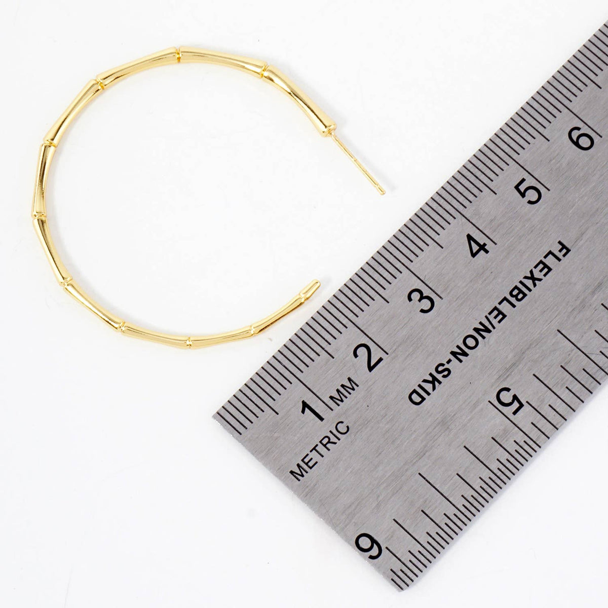 Polished Brass Delicate Bamboo Design 40mm Hoop Earrings