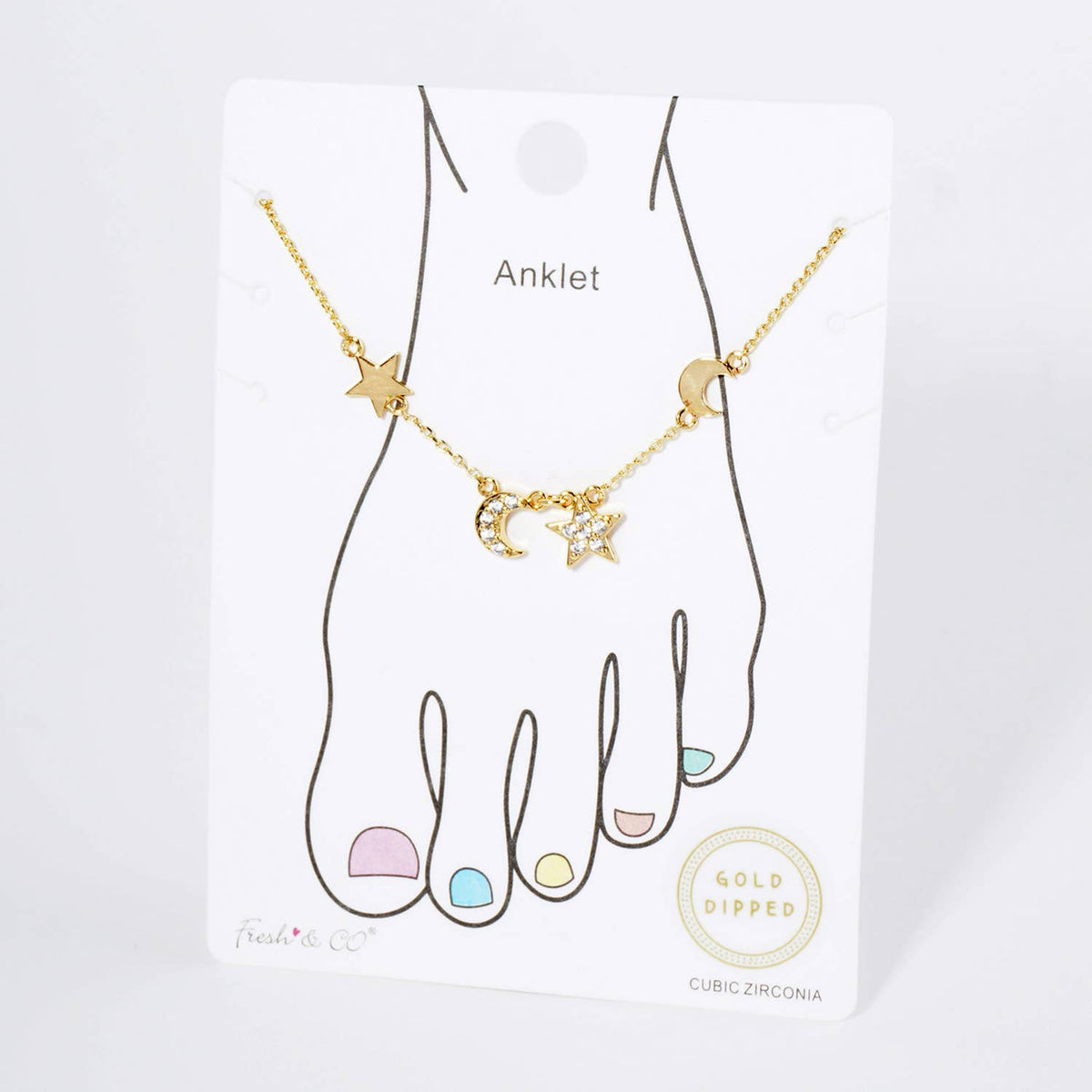 Celestial Moon and Star Cubic Zirconia Charm Anklet