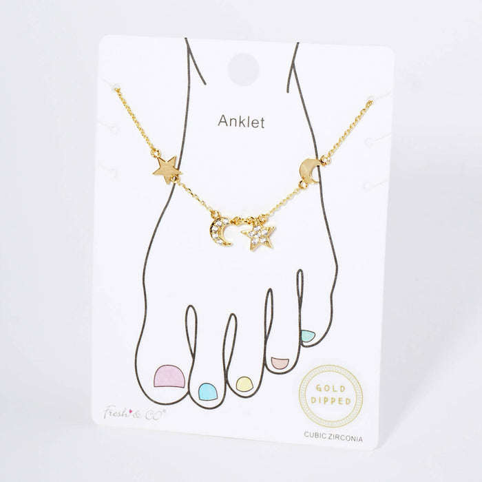 Celestial Moon and Star Cubic Zirconia Charm Anklet