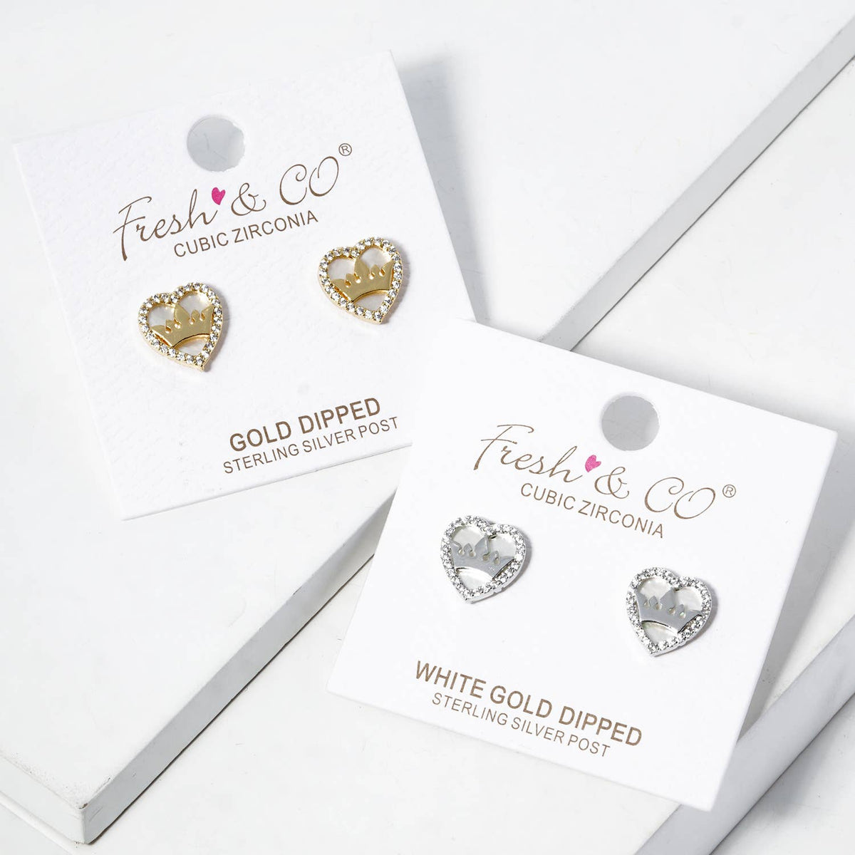 Cubic Zirconia Heart & Crown Stud Earrings