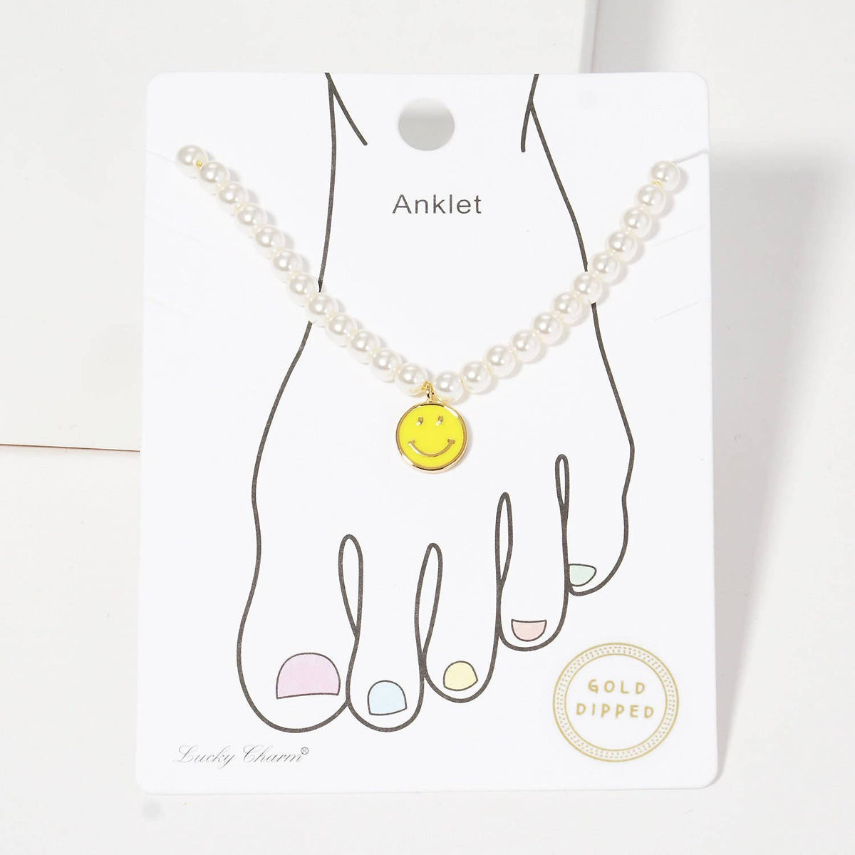 Gold Plated Freshwater Pearl Smiley Face Anklet