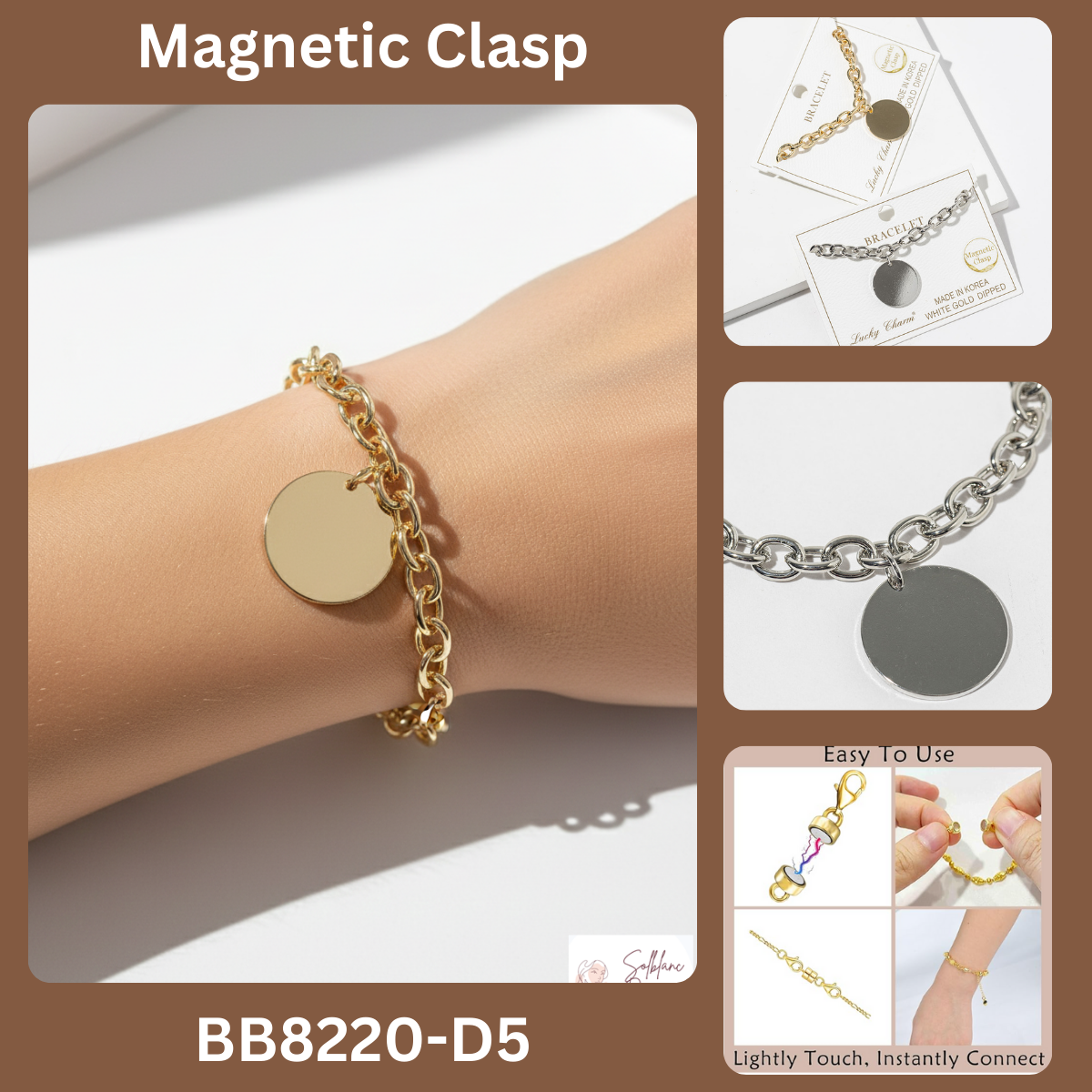 Minimalist Magnetic Clasp Round Disc Chain Bracelet