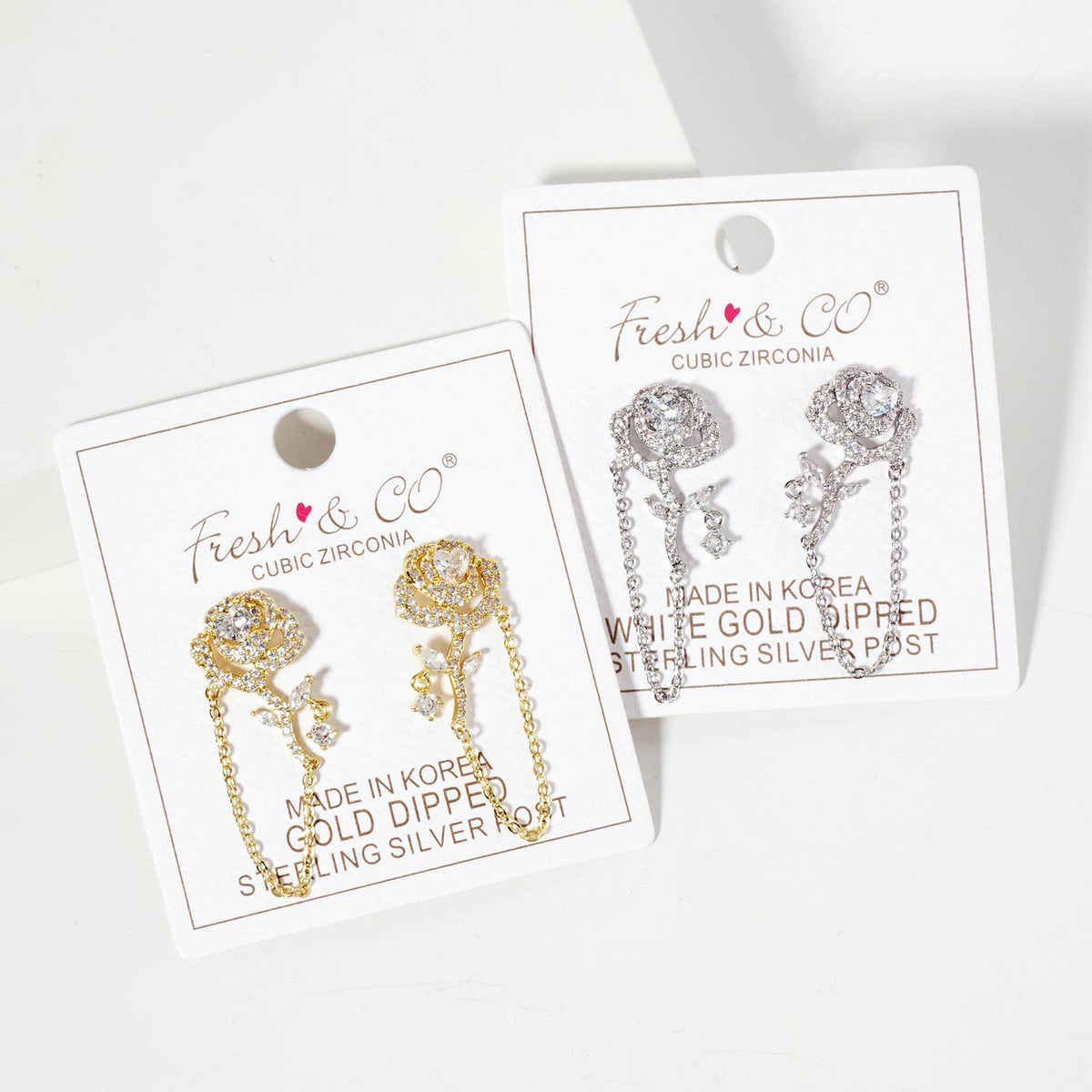 Botanical-Theme Pave-Set Rose Drop Earrings