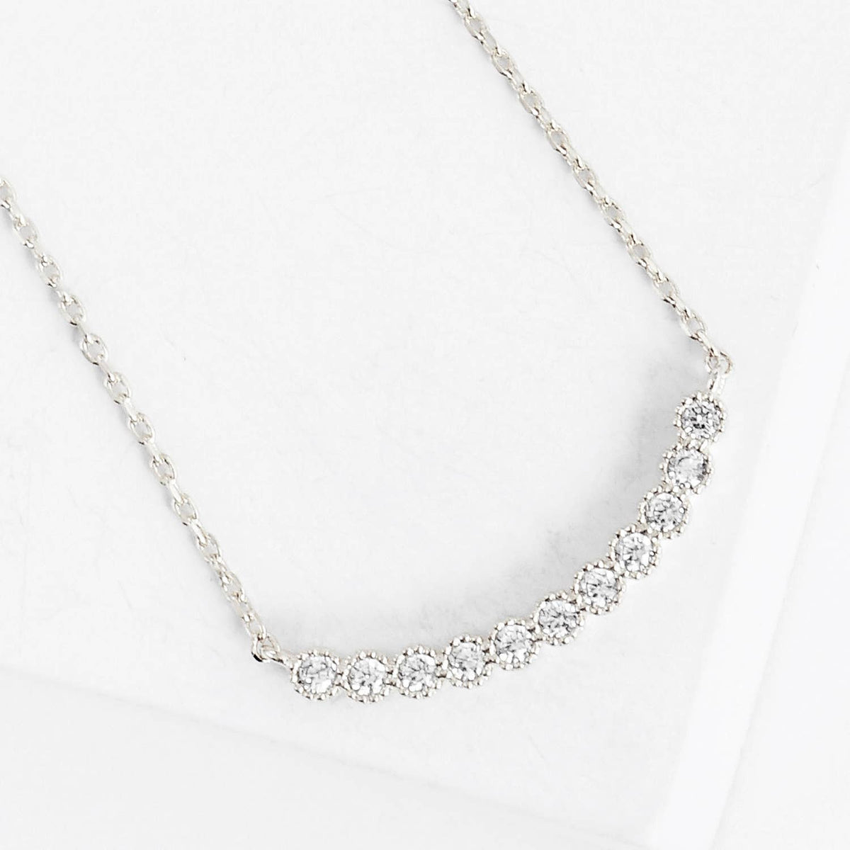 Curved CZ Bar Pendant Necklace