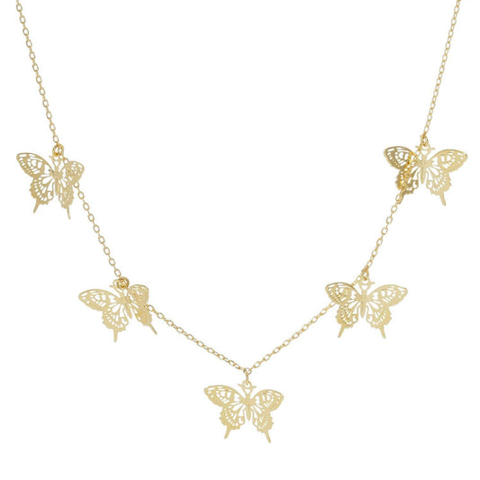 5 Gold Plated Large Butterfly Charm Necklace