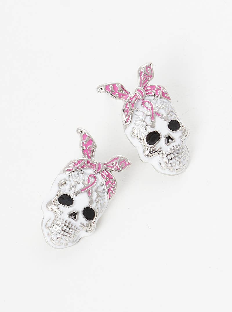 Breast Cancer Awareness Skull Candy Stud Earring