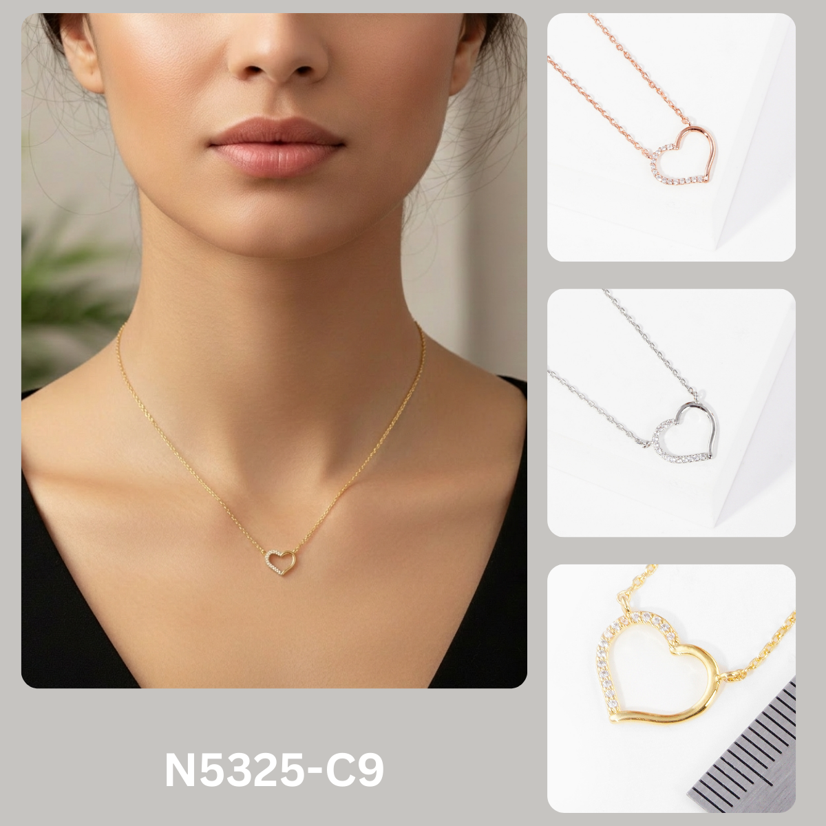 Minimalist Pave Heart Outline Pendant Necklace