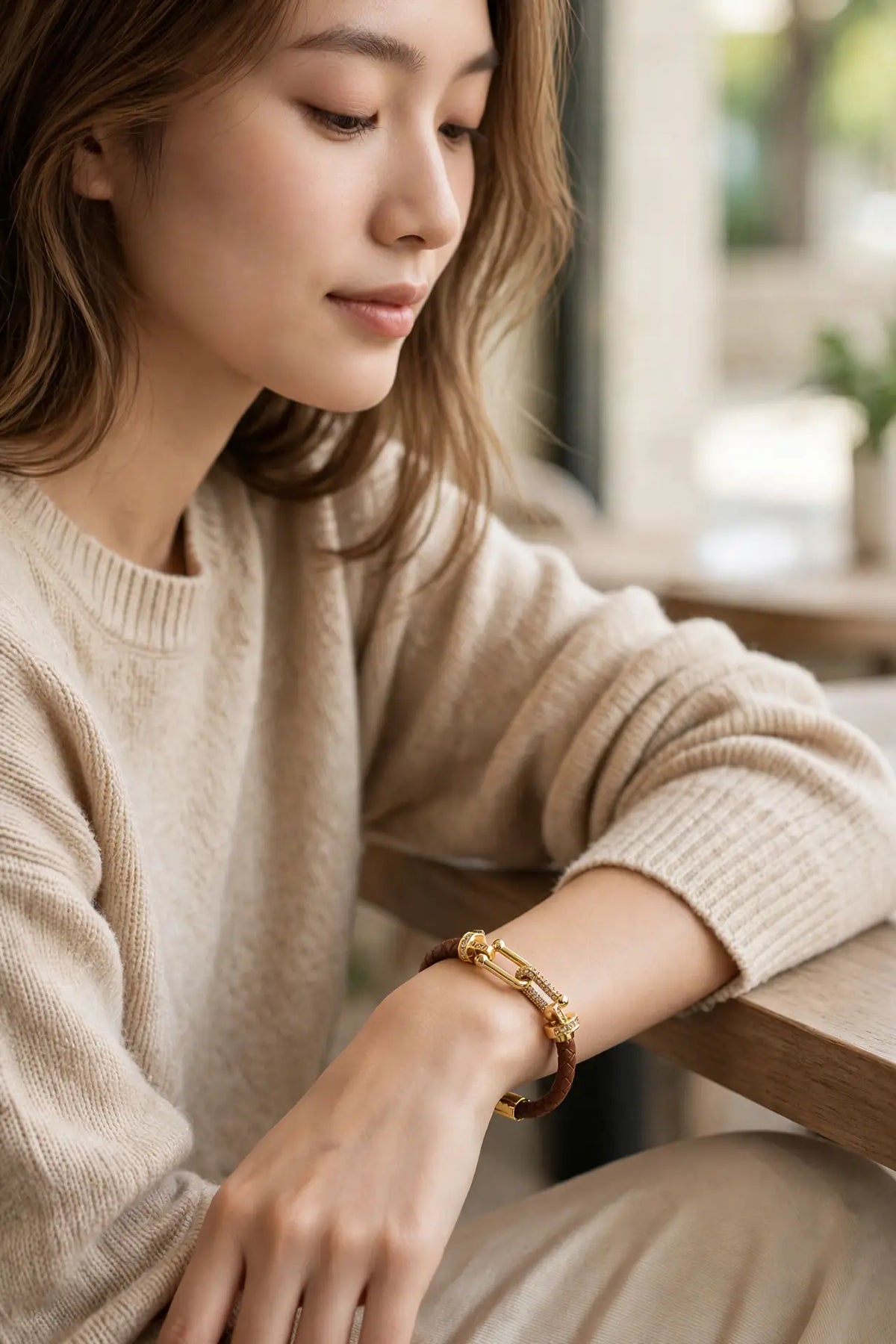 Braided Leather Horseshoe Bracelet