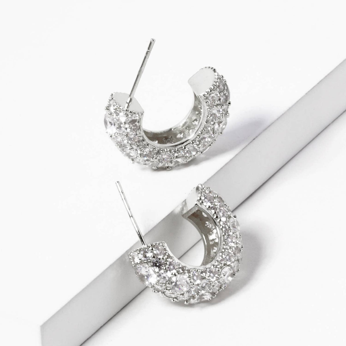 Dazzling Pave Cubic Zirconia Chunky Huggie Hoop Earrings