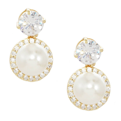 Bridesmaid Pearl & Cubic Zirconia Halo Drop Earrings