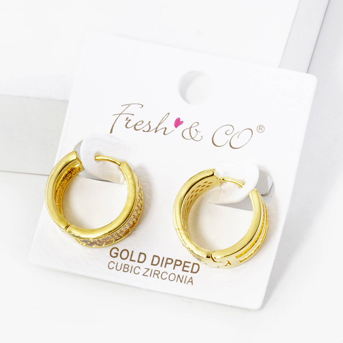 3 LINE MICRO PAVE SET CUBIC ZIRCONIA 17MM HOOP EARRINGS