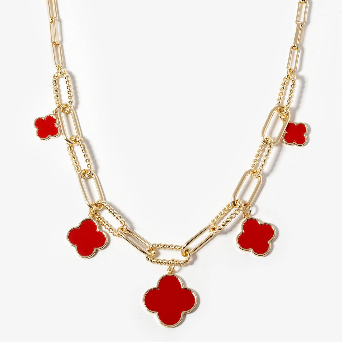 Four-Leaf Clover Charm Link Chain Necklace