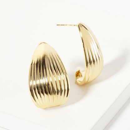 Polished Brass 30mm Ribbed Teardrop Earrings