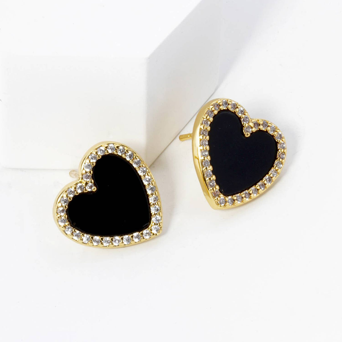18K Gold Dipped 13mm Pave Set Cubic Zirconia Heart Stud.