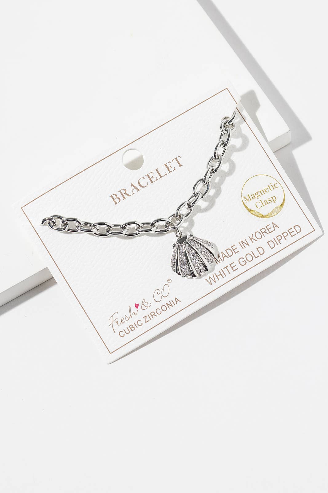 Cubic Zirconia Seashell Magnetic Clasp Link Chain Bracelet