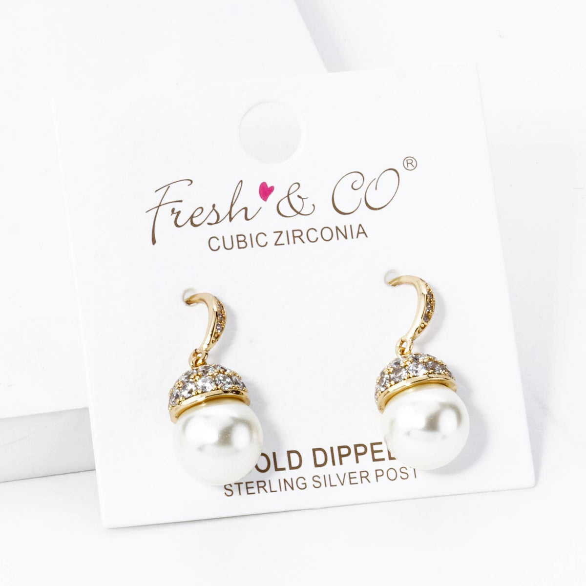 18K Gold Dipped Pave Cubic Zirconia 8mm Pearl Drop Dangle.