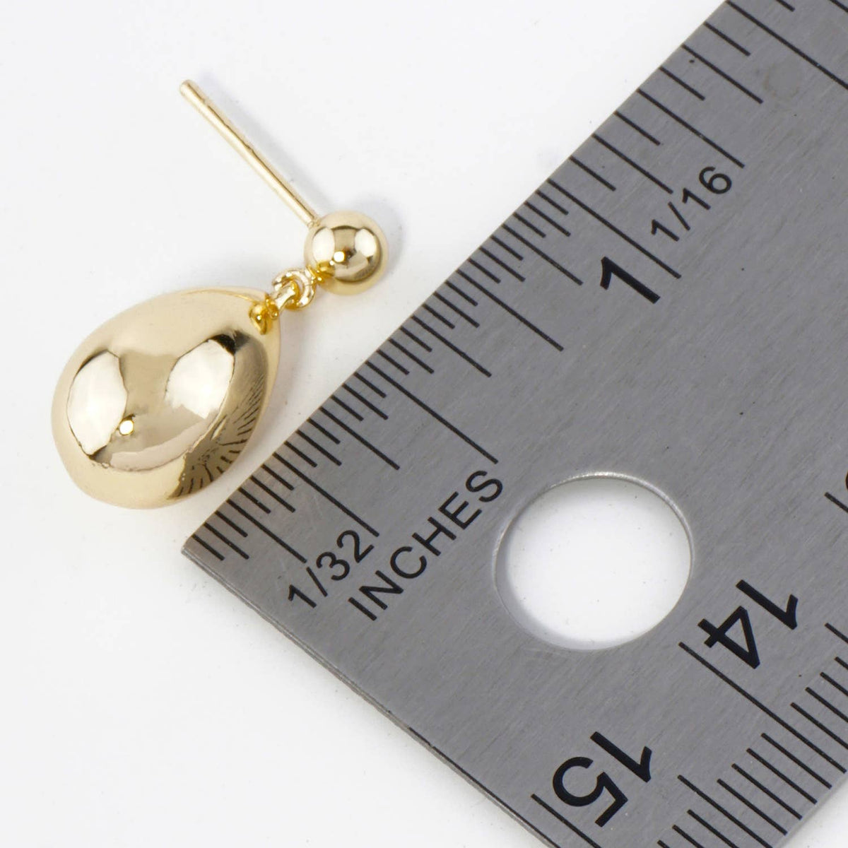 Small Puffy Teardrop Drop Dangle Post Earrings / 18K Gold