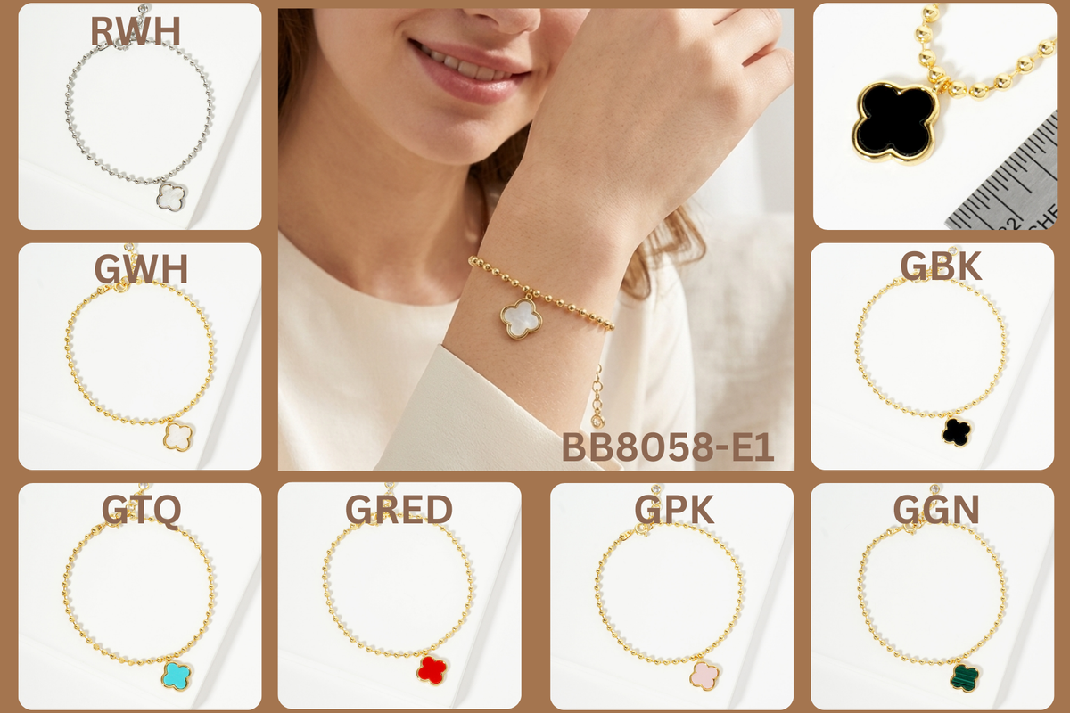 Minimalist Beaded Clover Charm Bracelet