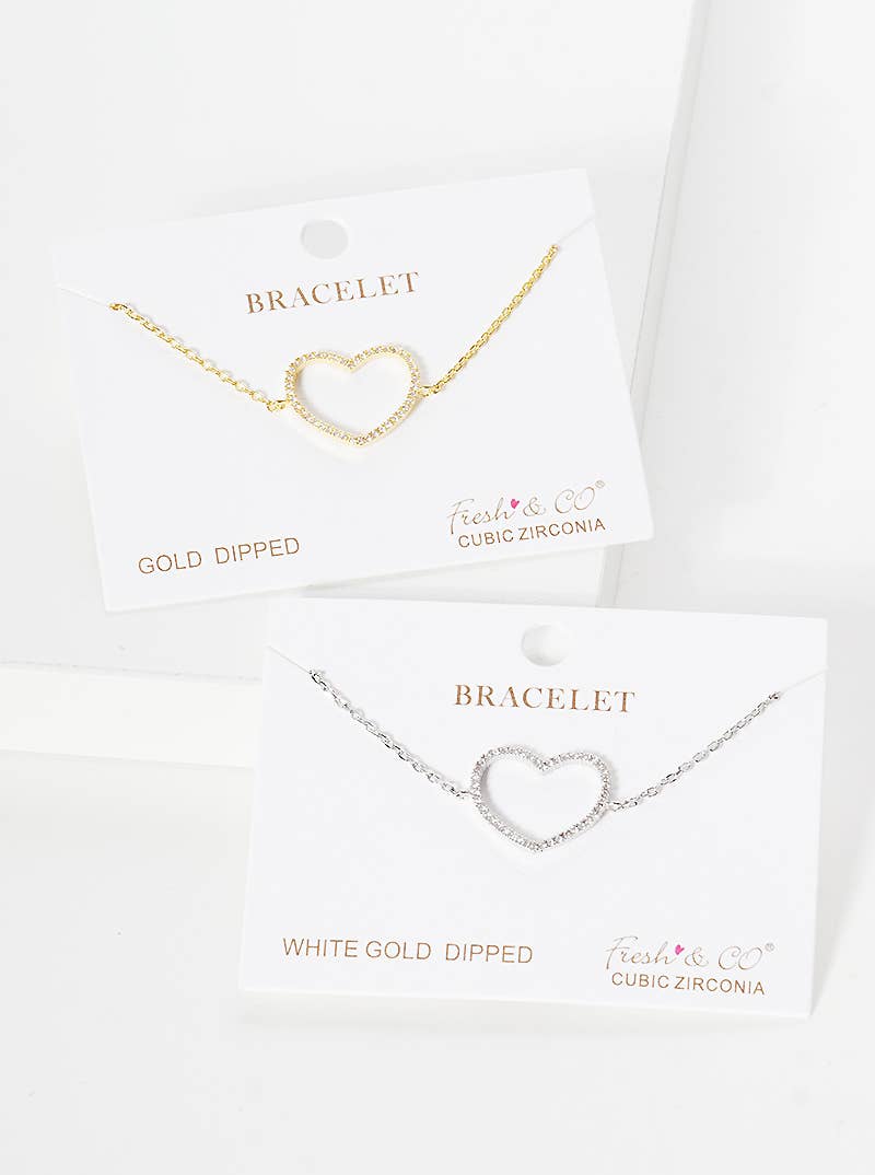 Minimalist Pavé Open-Heart Charm Bracelet