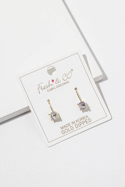 Round Cubic Zirconia Drop Earrings – Solitaire CZ on Lever