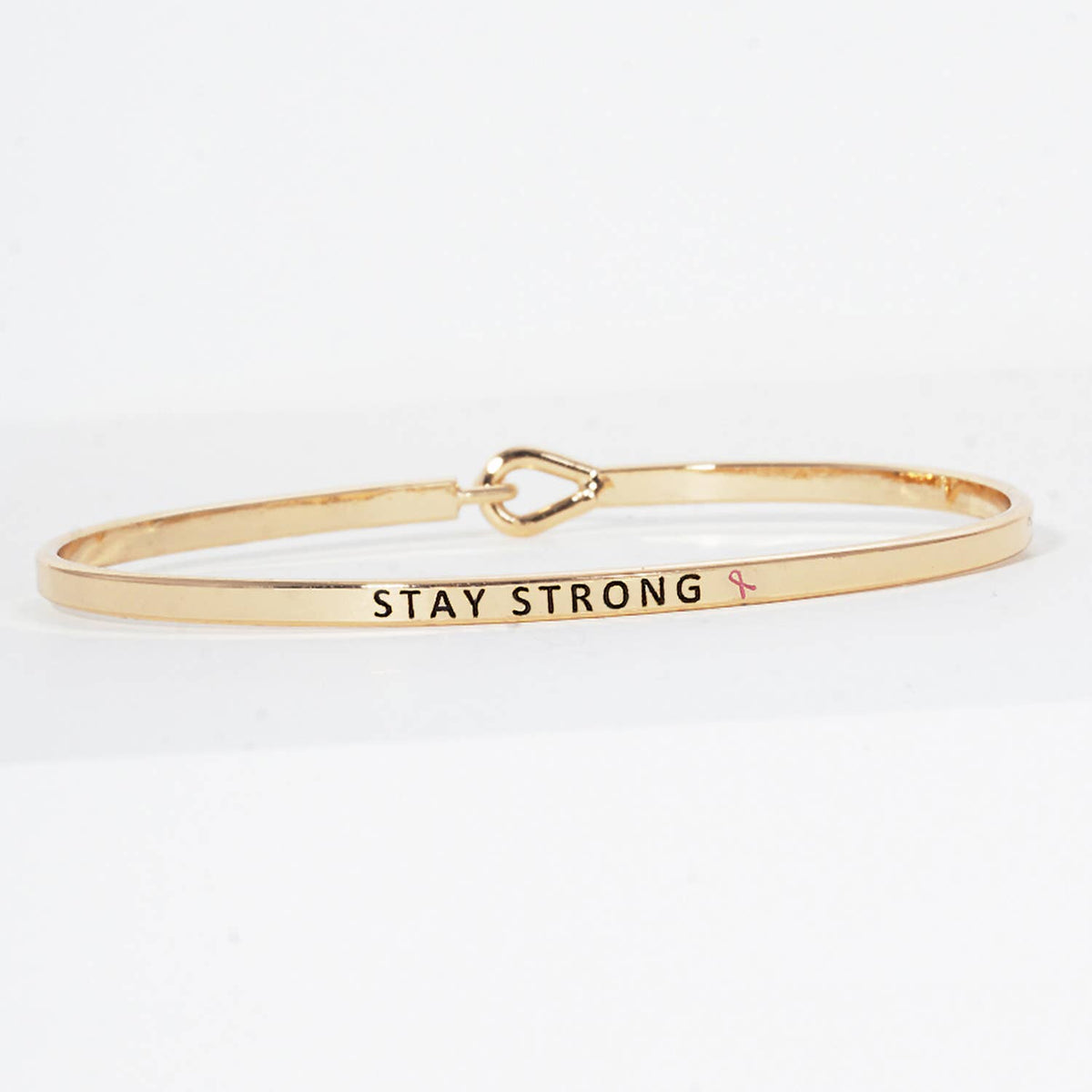 "Stay Strong" Breast Cancer Awareness Engraved Hook Bangle