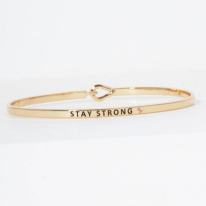 "Stay Strong" Breast Cancer Awareness Engraved Hook Bangle