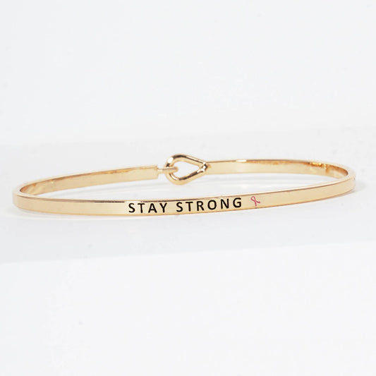 "Stay Strong" Breast Cancer Awareness Engraved Hook Bangle