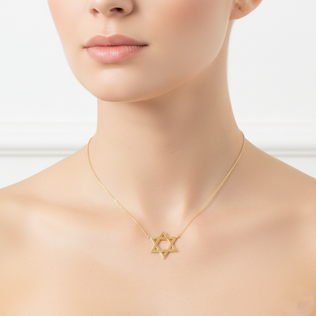 Minimalist Star of David Outline Pendant Necklace