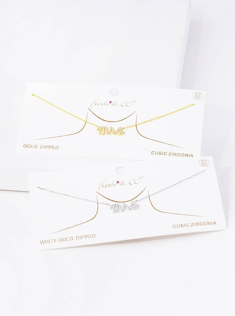 Gold Cubic Mrs. Cursive Necklace