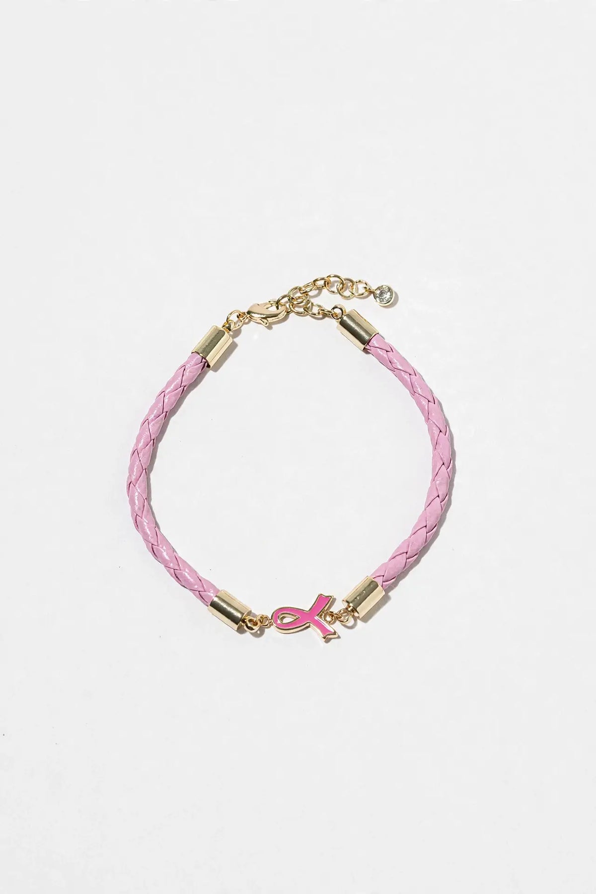 Pink Ribbon Braided Bracelet – Gold-Dipped Awareness Charm