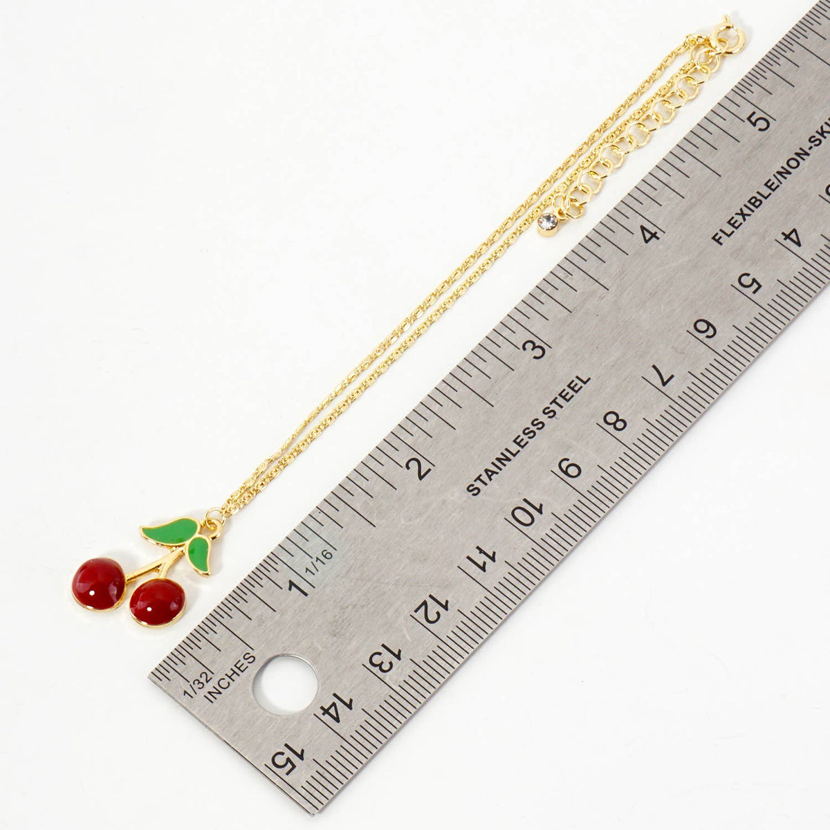 Enamel Cherry Charm Dainty Anklet - Gold & Silver Toned