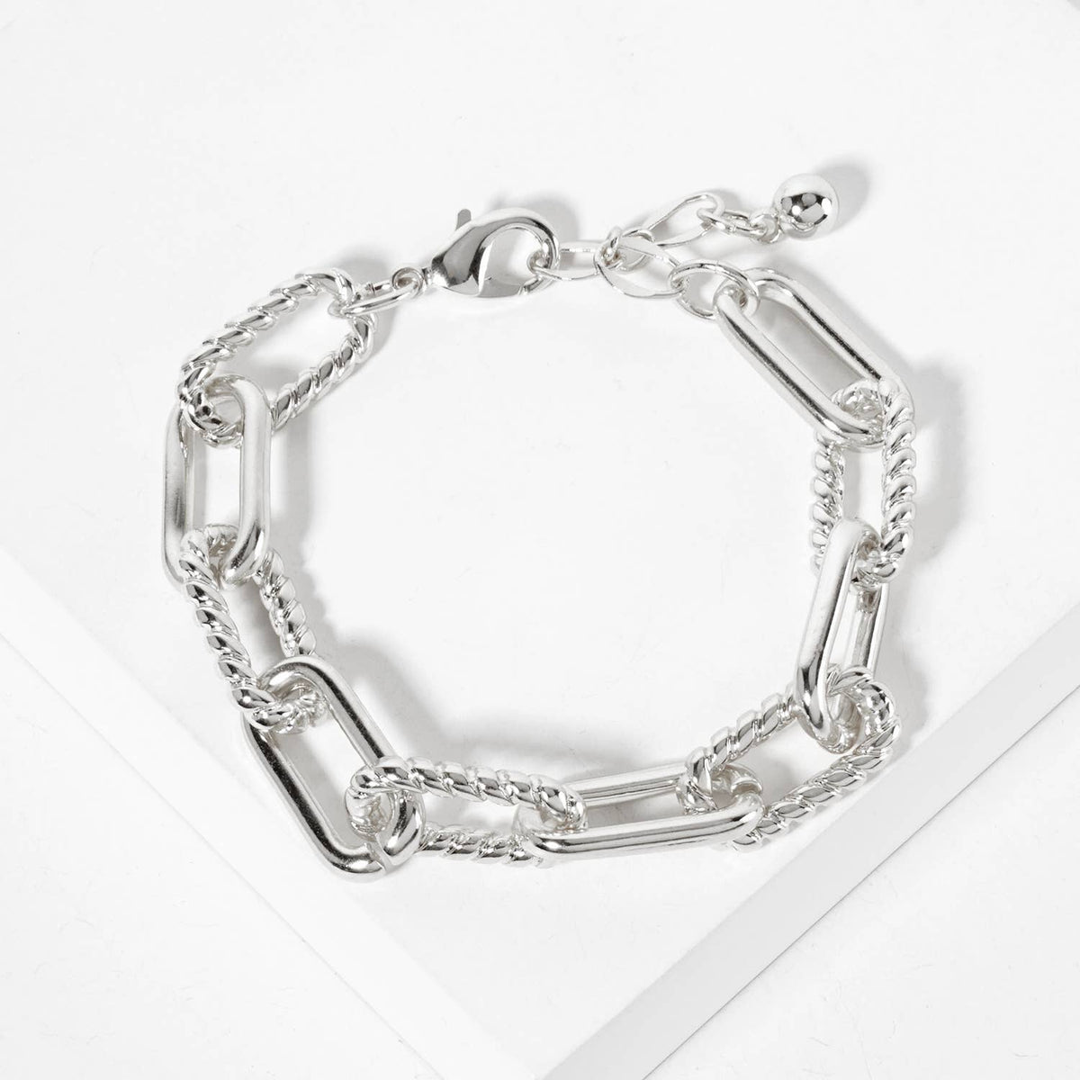 Mixed Texture Paperclip & Rope Chain Bracelet