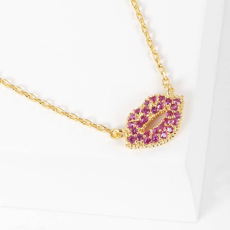 Dazzling Pave Lip Pendant Necklace Collection